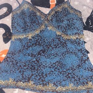 Valerie Stevens Silk Blouse in Brown and Blue